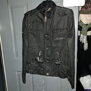 Ed Hardy Christian Audigier Wax Coated Panther Jacket sz L
